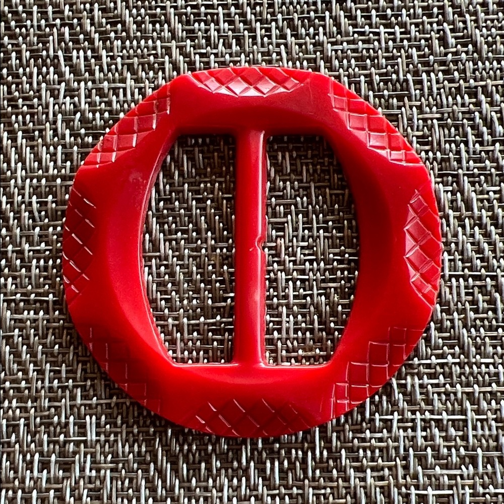 Vintage Red Plastic Belt Buckle 1940's - 1950's Diamond Pattern